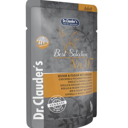 DR. CLAUDER HÚMEDO BEST SELECTION ADULT NO.7 POLLO, FAISÁN Y ALBARICOQUE 85G POUCH GATO