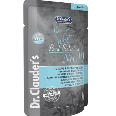 DR. CLAUDER HÚMEDO BEST SELECTION ADULT NO. 10 ARENQUE Y CAMARONES + CHIA 85G POUCH GATO
